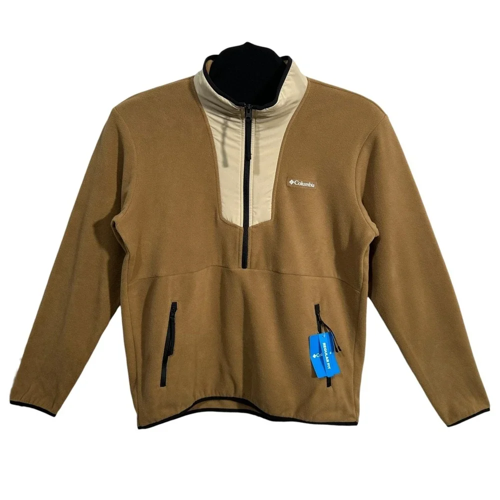 Columbia Mens Sequoia Grove Half Zip Fleece Pullover Jacket S Tan/Brown/Black